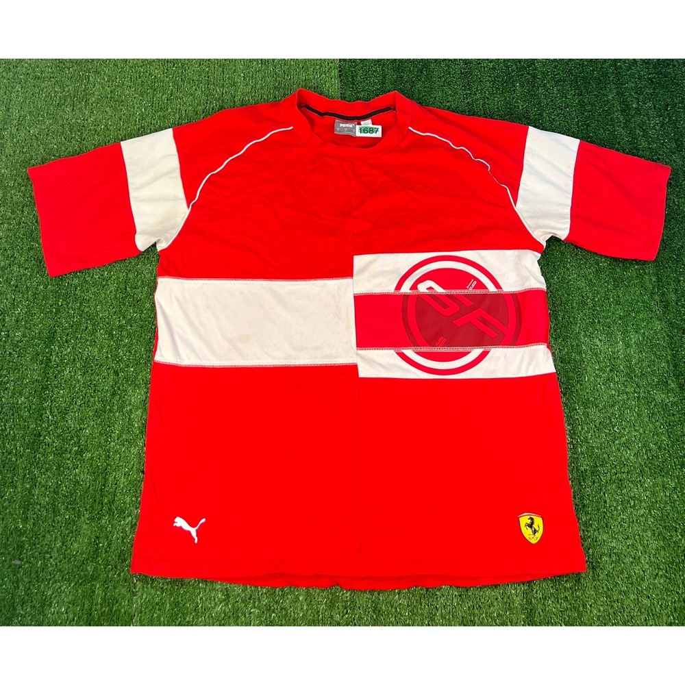 Puma Scuderia Ferrari Mens Red White Colorblock Graphic Racing T-Shirt Size M